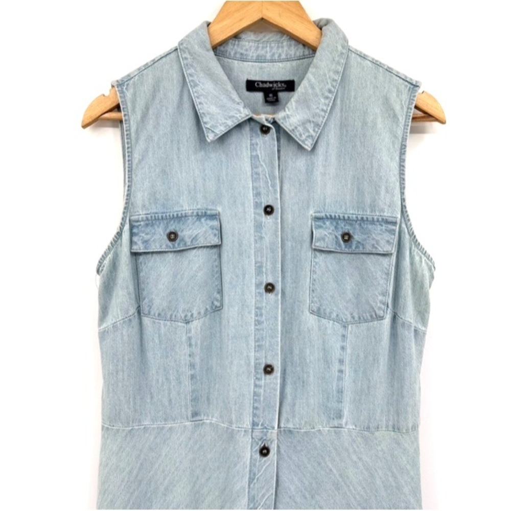 Chadwicks of Boston Soft Denim Chambray Shirt Dress 16 Button Front Blue - Picture 3 of 8